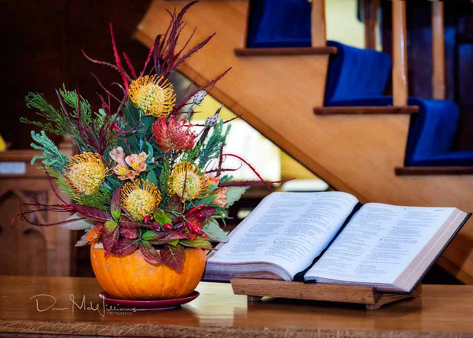 Halloween flowers at Dromore Non-Subscribing Presbyterian Church