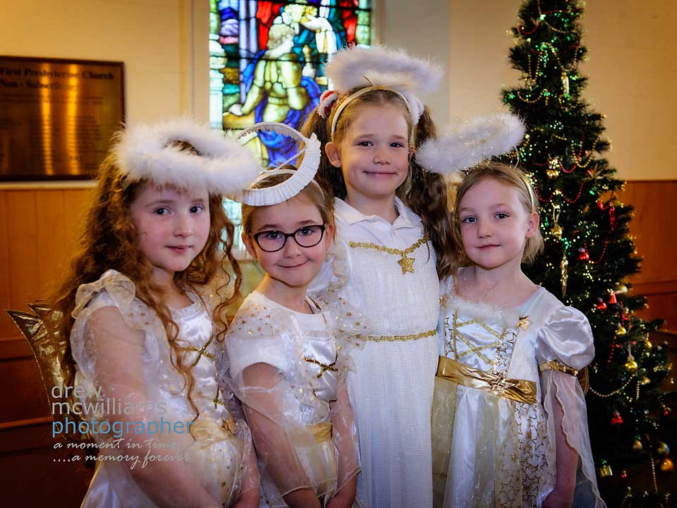 Christmas angels during the nativity at Dromore Non-Subscribing Presbyterian Church