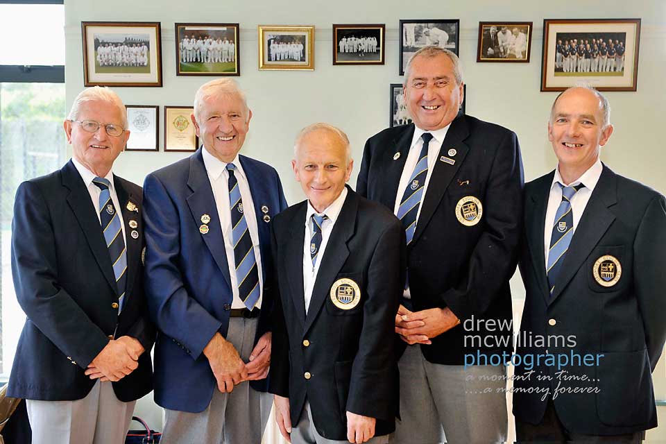 Founding members of Dromore Bowling Club which is celebrating its 25th anniversary are Sammy Malcolmson, Joe Elliott, Norman Lindsay, Kenneth Aiken and SG Malcolmson. 