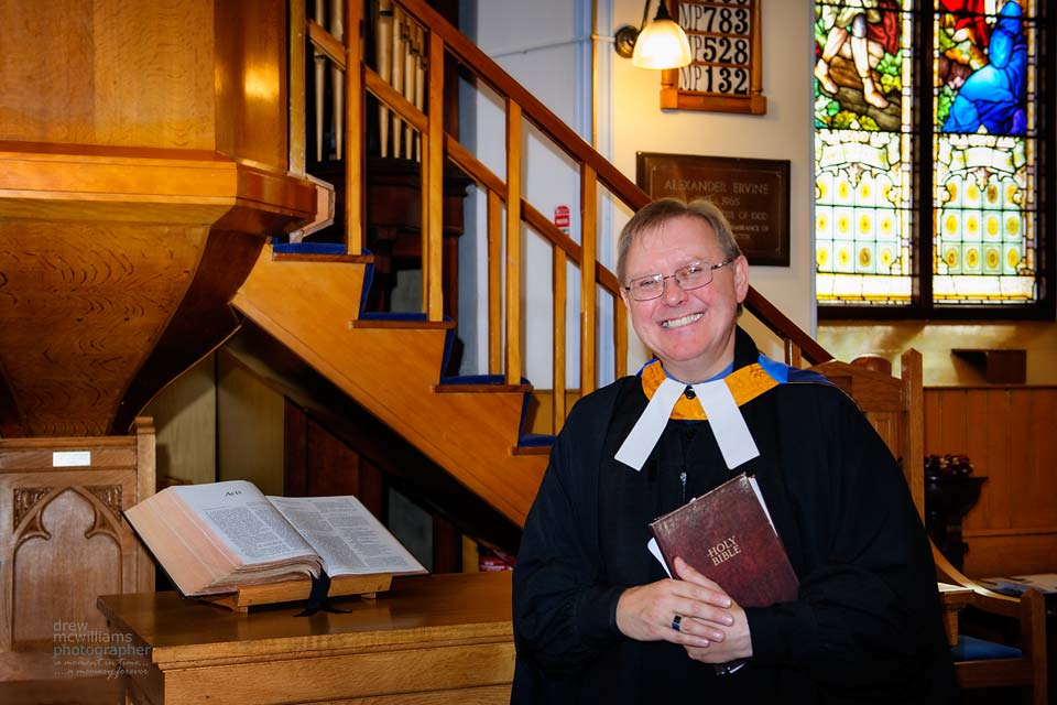 photograph of Rev Chris Wilson at Dromore Non'-Subscribing Presbyterian Church